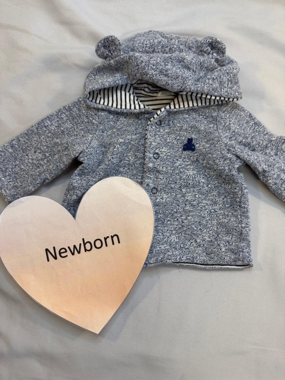 GAP Heather Blue Newborn Hooded Jacket with Bear Ears